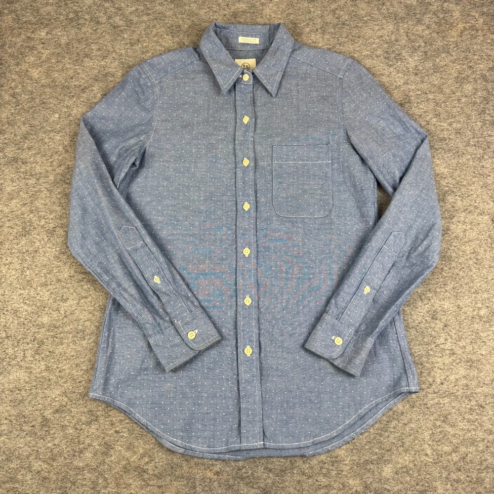 Taylor Stitch Button Up Shirt Long Sleeve Chambray Dots Blue Womens 0